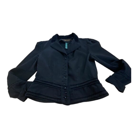 Lauren Jeans Fitted Denim Blazer M Ralph Lauren Black Victorian Jacket VTG - Picture 12 of 15